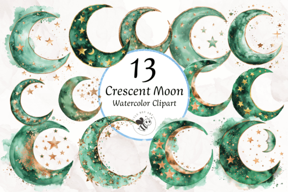 13 Crescent Moon Watercolor Clipart: Your Design Toolkit