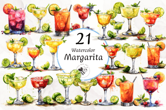 21 Margarita Watercolor Cliparts PNG: Vibrant Design Assets
