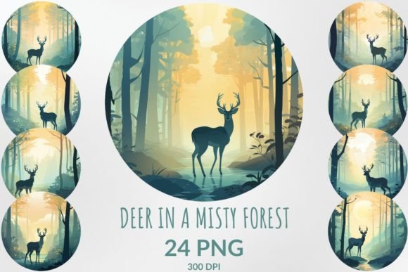 Enchanting Deer in a Misty Forest Sublimation Designs