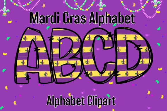 Mardi Gras Alphabet Doodle: Sublimation Design Assets
