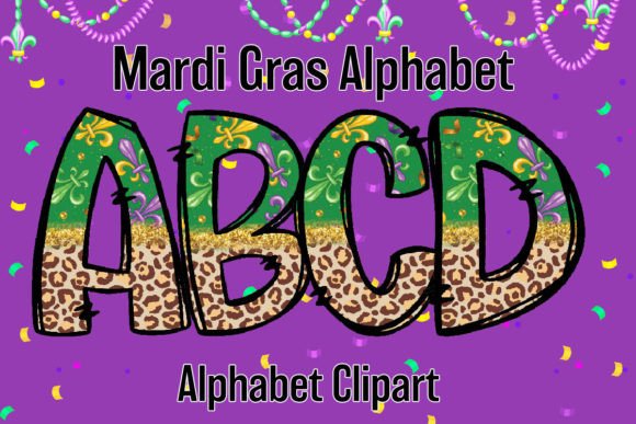 Mardi Gras Doodle Letters Green Leopard: Bold & Playful