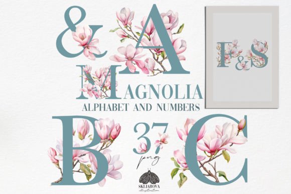 Spring Magnolia Alphabet and Numbers: A Blooming Collection for Designers